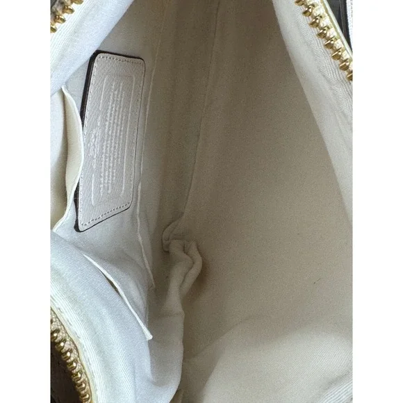 Coach Signature C Jacquard Crossbody Bag Khaki White Leather Trim‎ Gold Hardware - Picture 6 of 9
